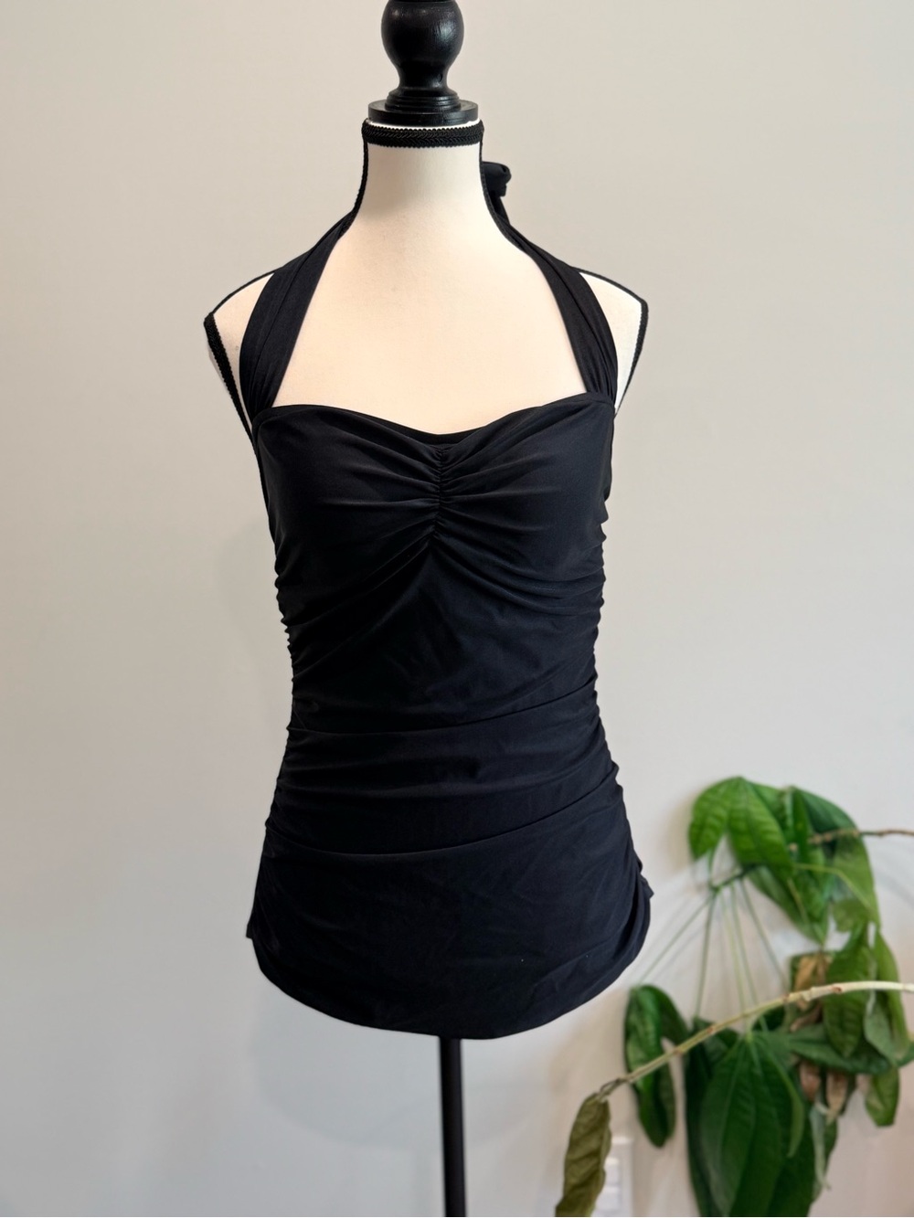 Esther Williams Black Ruched Swimdress One Piece Swimsuit Size 12